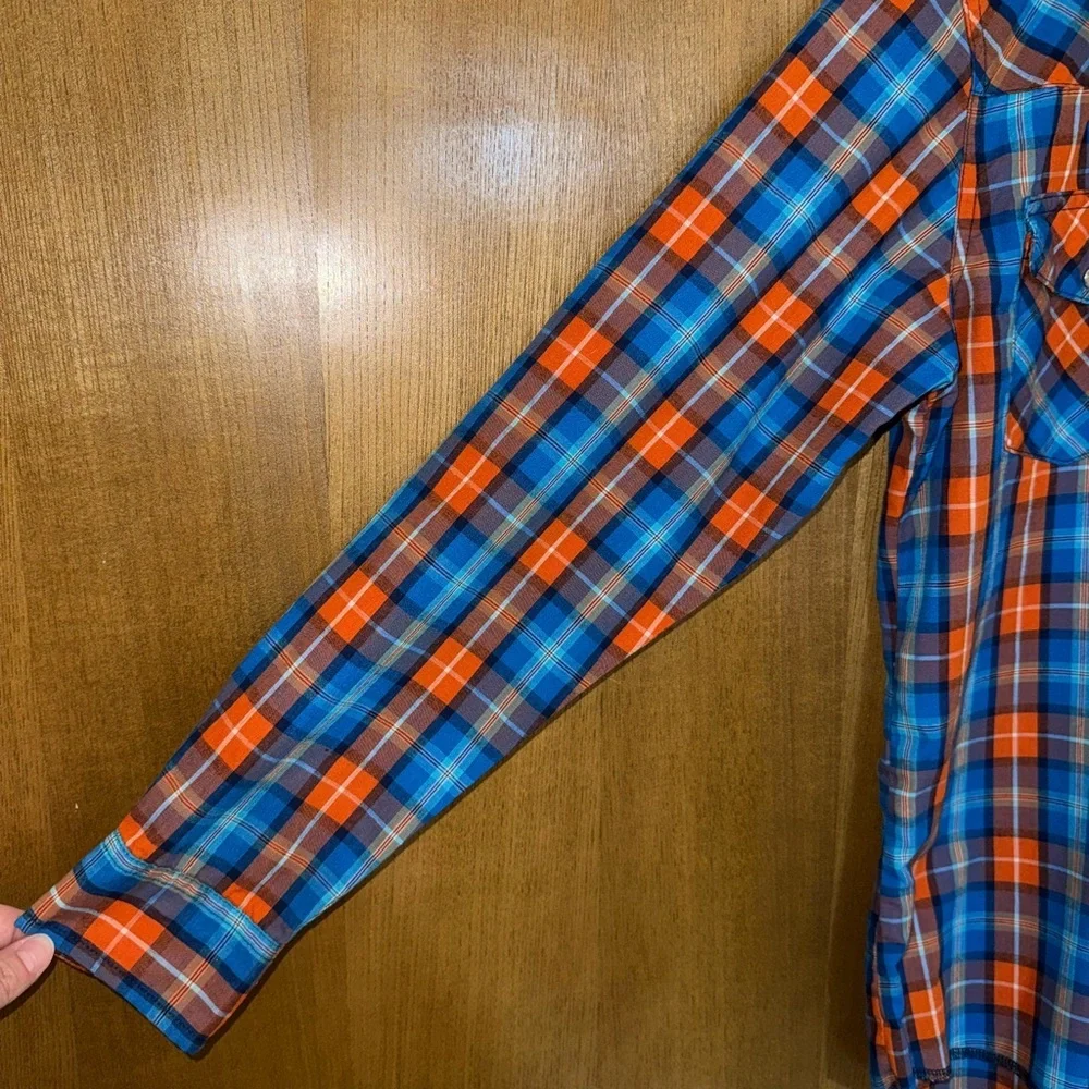 Wrangler Kids Youth Western Plaid Pearl Snap Shirt XL (14-16) Orange Blue - Picture 6 of 9